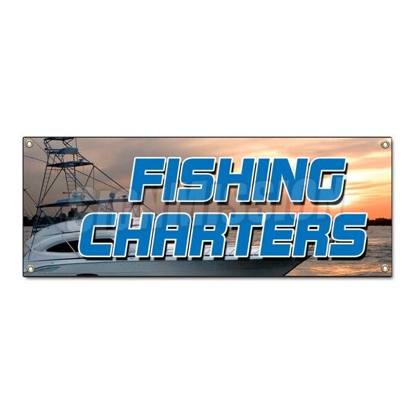 Signmission FISHING CHARTERS BANNER SIGN all half day rental tackle deep sea fish B-Fishing Charters - main